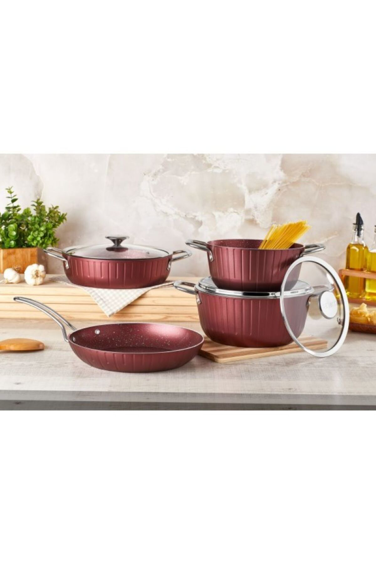 GRANİT DELUX 7 Prç. TENCERE SETİ * Borda* Siyah * Gri