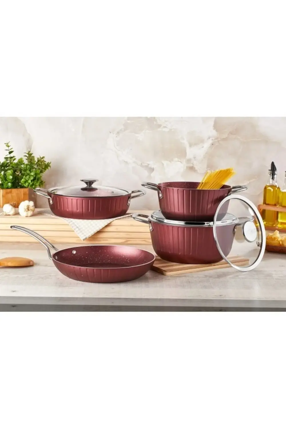 GRANİT DELUX 7 Prç. TENCERE SETİ * Borda* Siyah * Gri