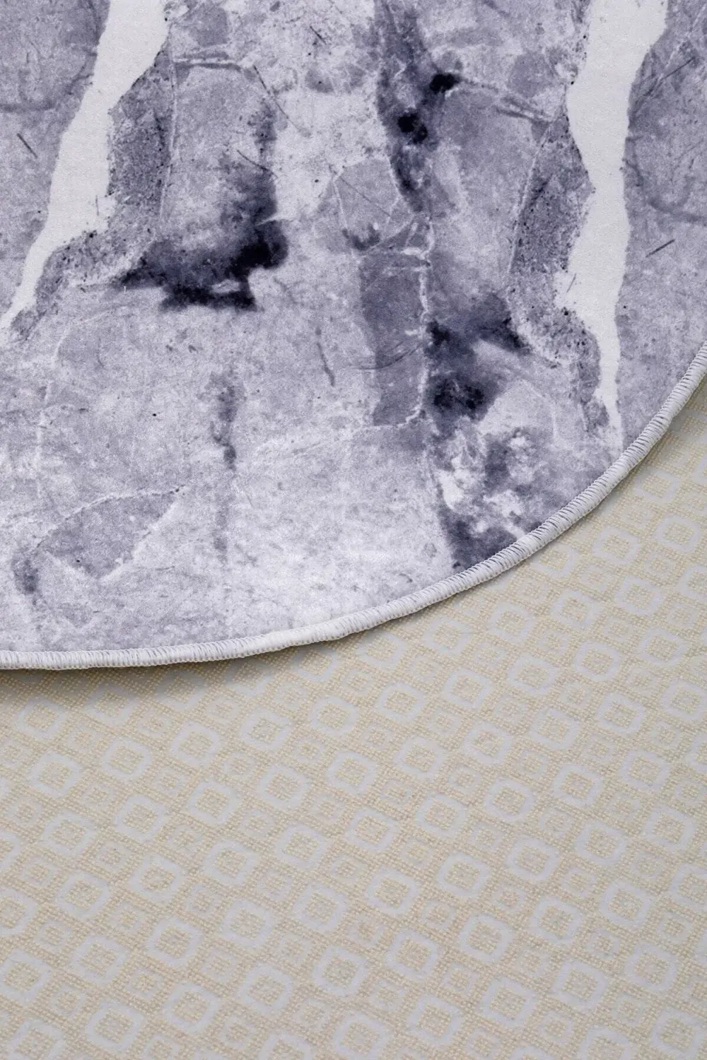 Granit Gri Saçaksız Dijital Oval Halı Kaymaz Yıkanabilir Dekorati
