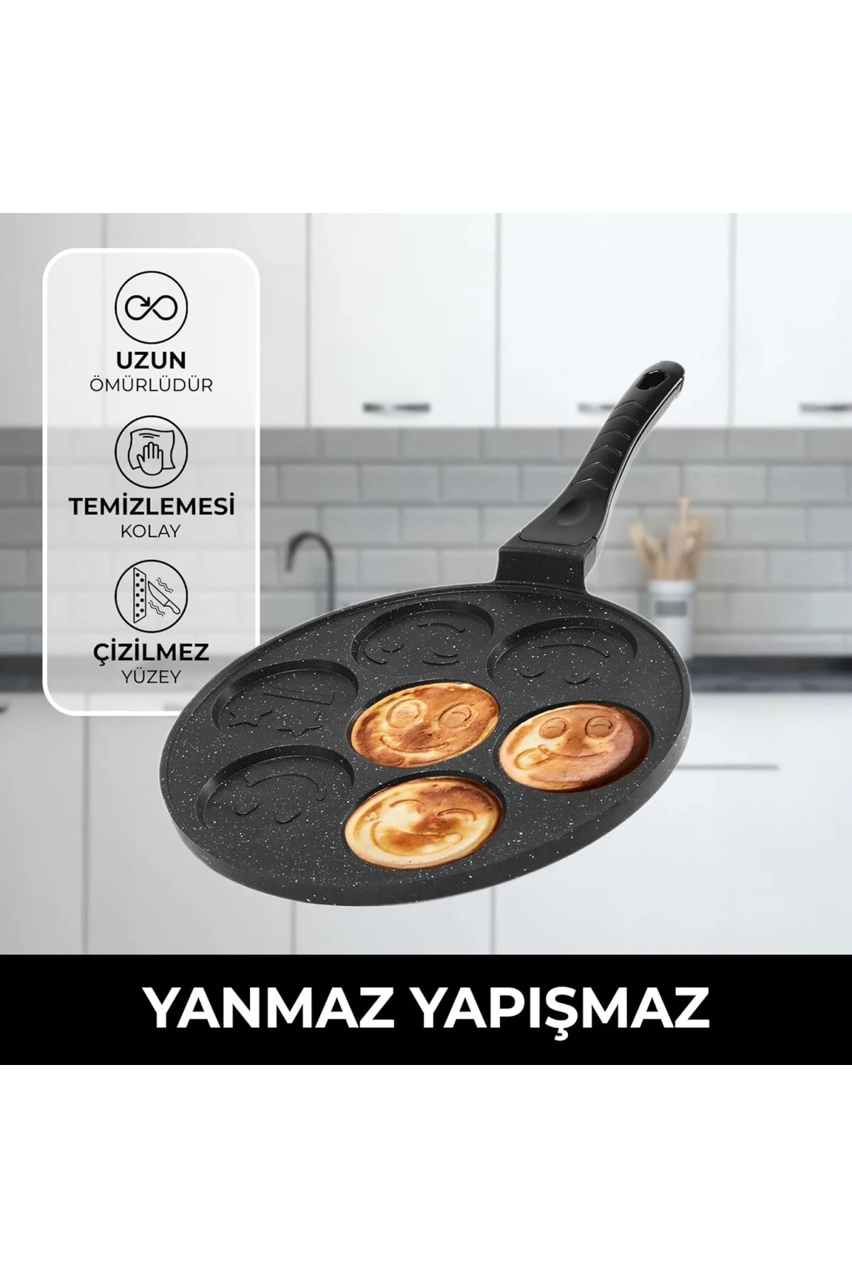 Granit Kaplama Yapışmaz Emojili Pankek Krep Tavası | Gülenyüz Pan