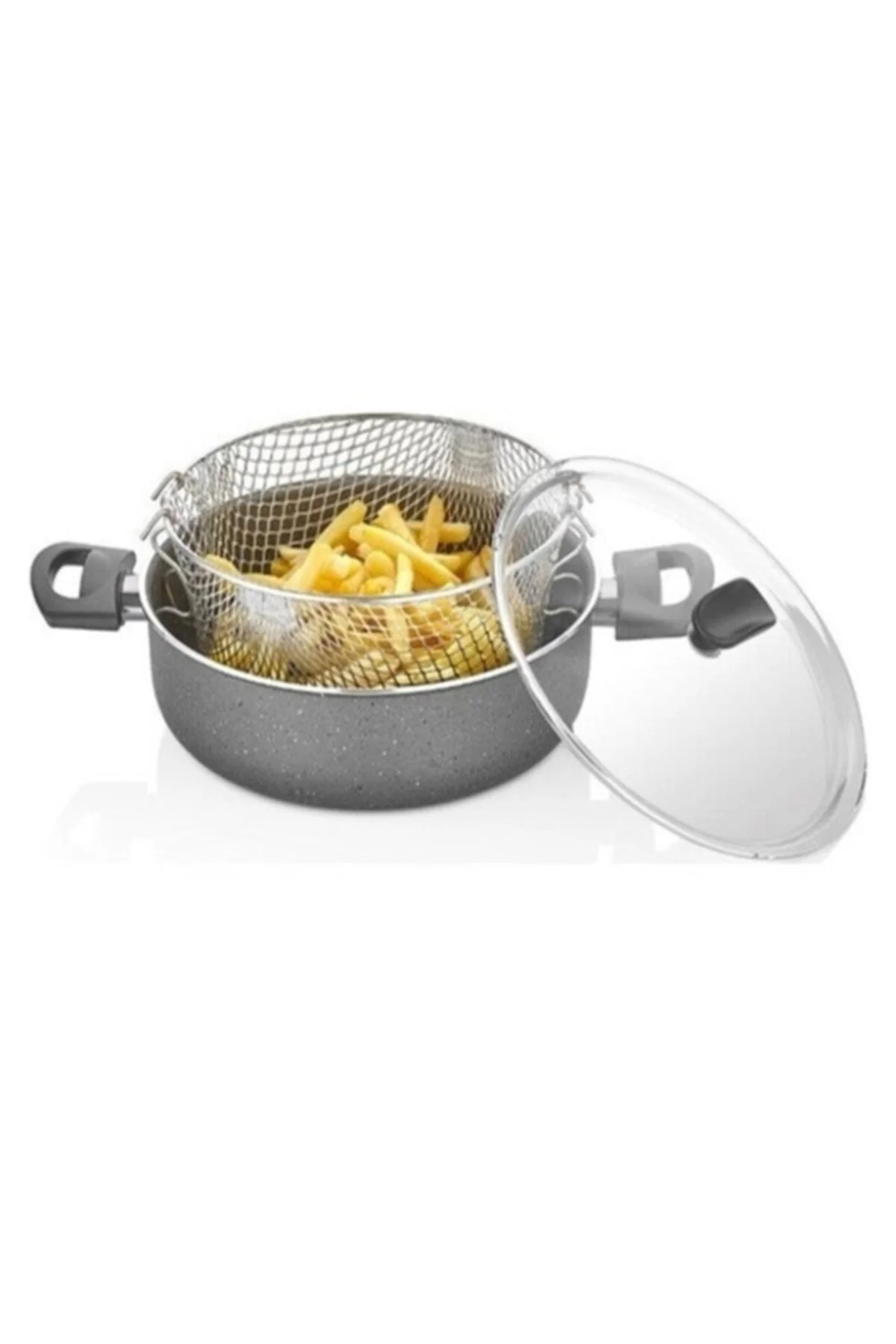 Granit Kızartma Tenceresi 24 Cm Cam Kapaklı Granit Kızartma Tenceresi 24 Cm Cam Kapaklı