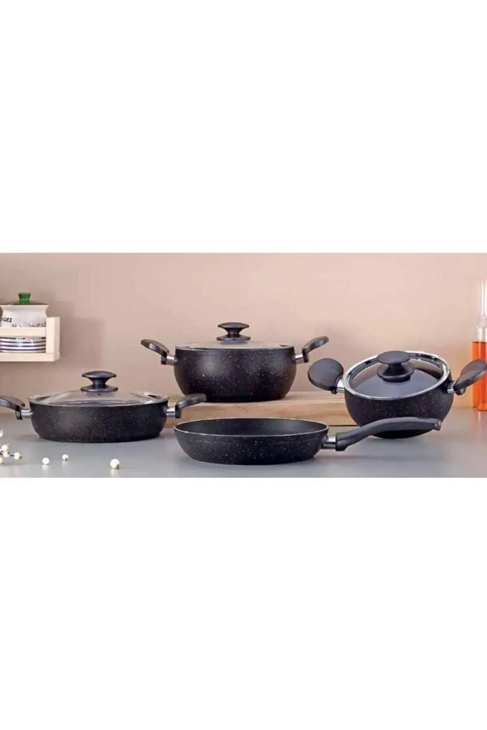 Granit Zita 7 Parça Tencere Seti Siyah
