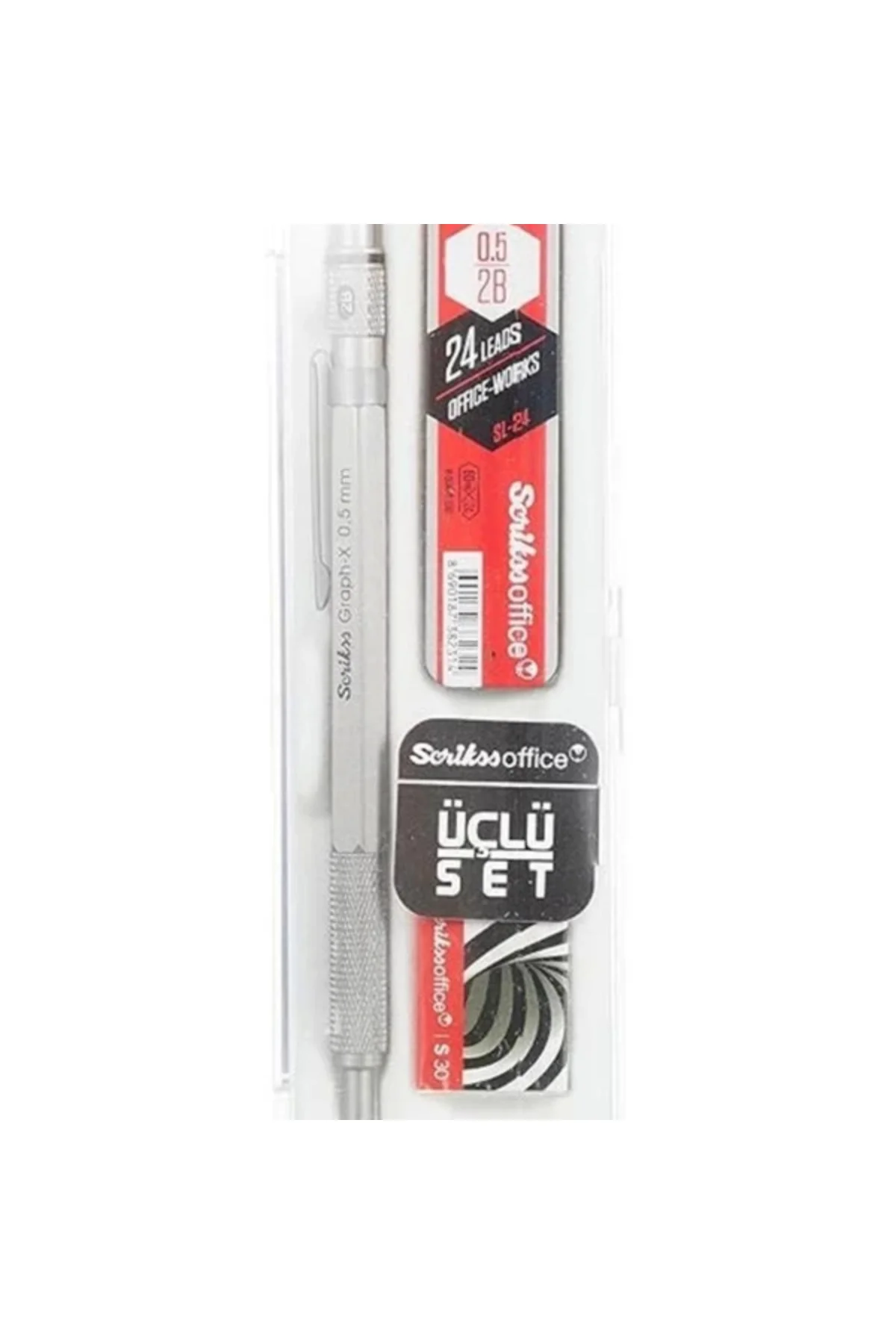 graphx 3'lü Set Mekanik Kurşun Kalem Silgi Min Kurşun gri 0.5 mm