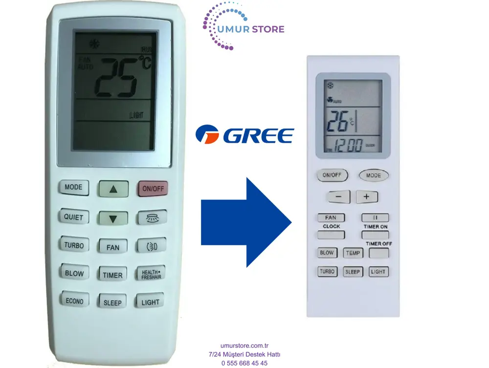 Gree YV1F7F Klima Kumandası-Eşdeğer Gree YV1F7F Klima Kumandası-Eşdeğer