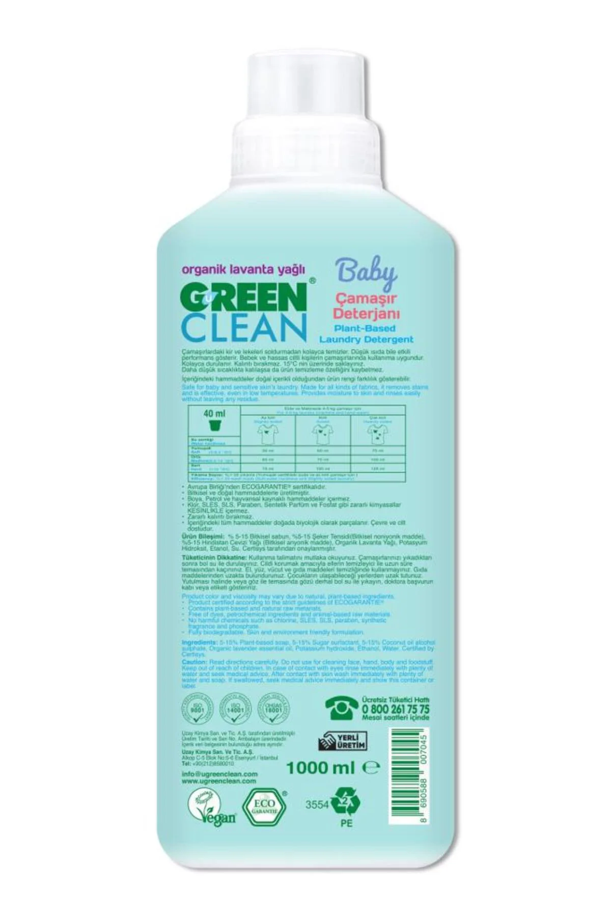 Green Clean Baby Bitkisel Çamaşır Deterjanı 1000 ml (20 Yıkama)