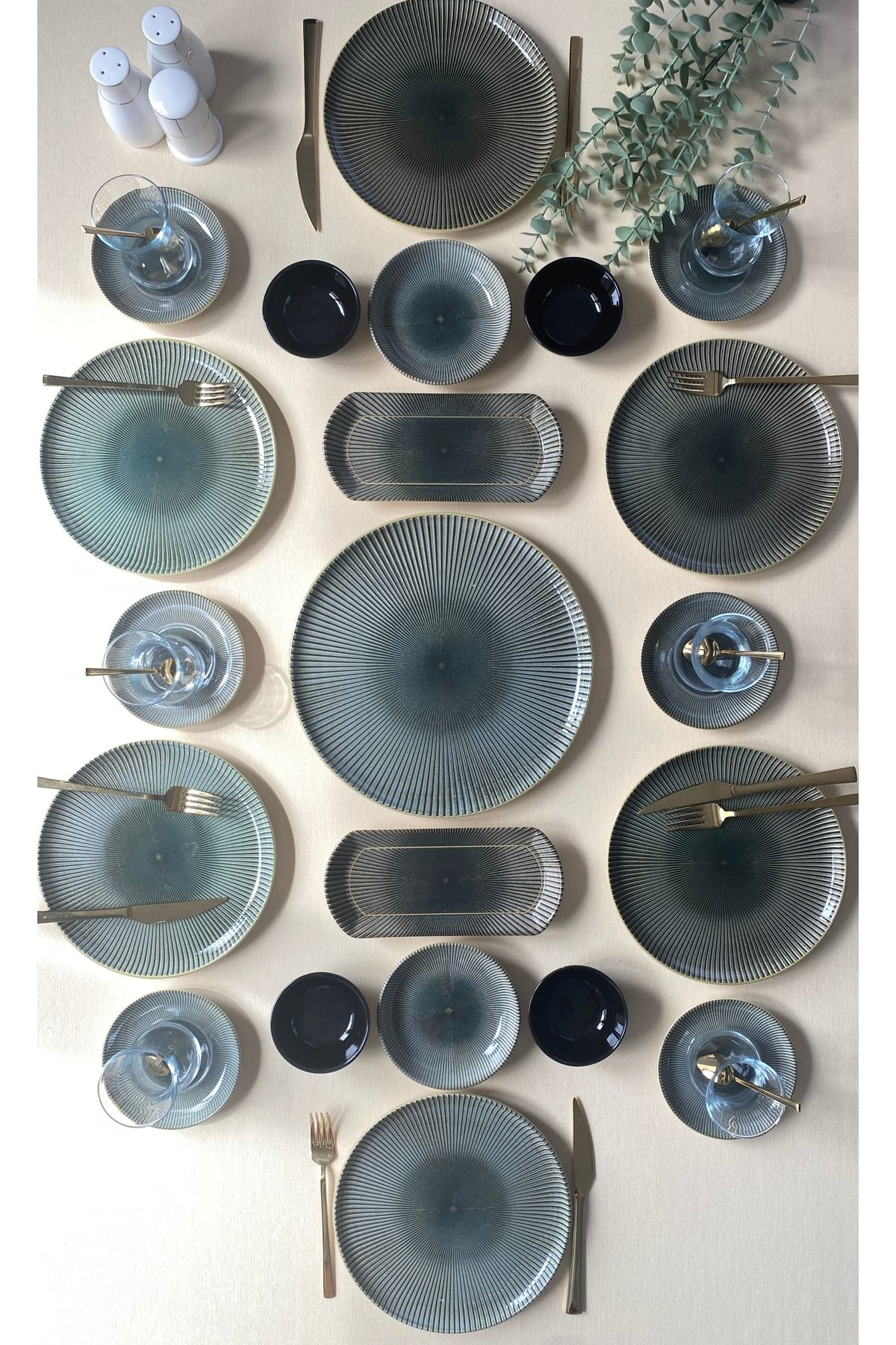 Green Gold 6 Kişilik 21 Parça Sosluklu Kahvaltı Takımı