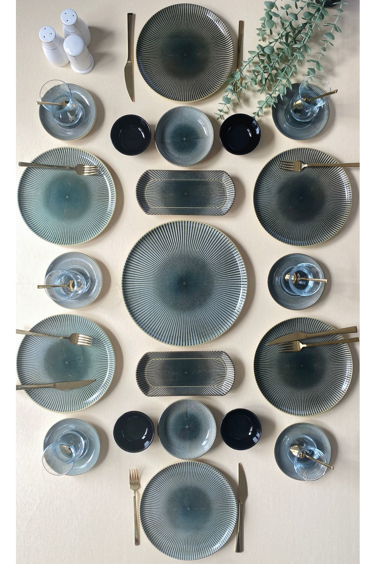 Green Gold 6 Kişilik 21 Parça Sosluklu Kahvaltı Takımı