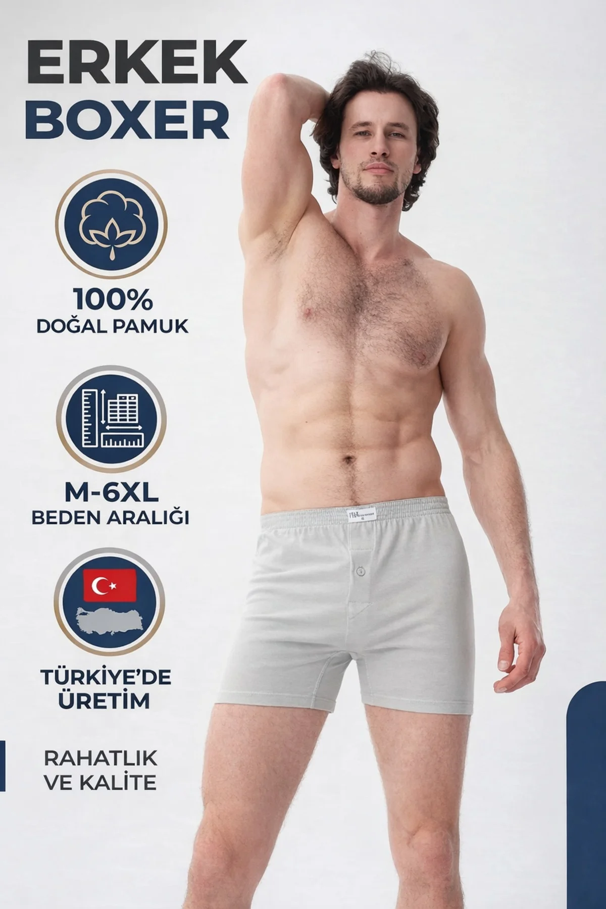 GRİ %100 PAMUK HAVLU BEL BOXER