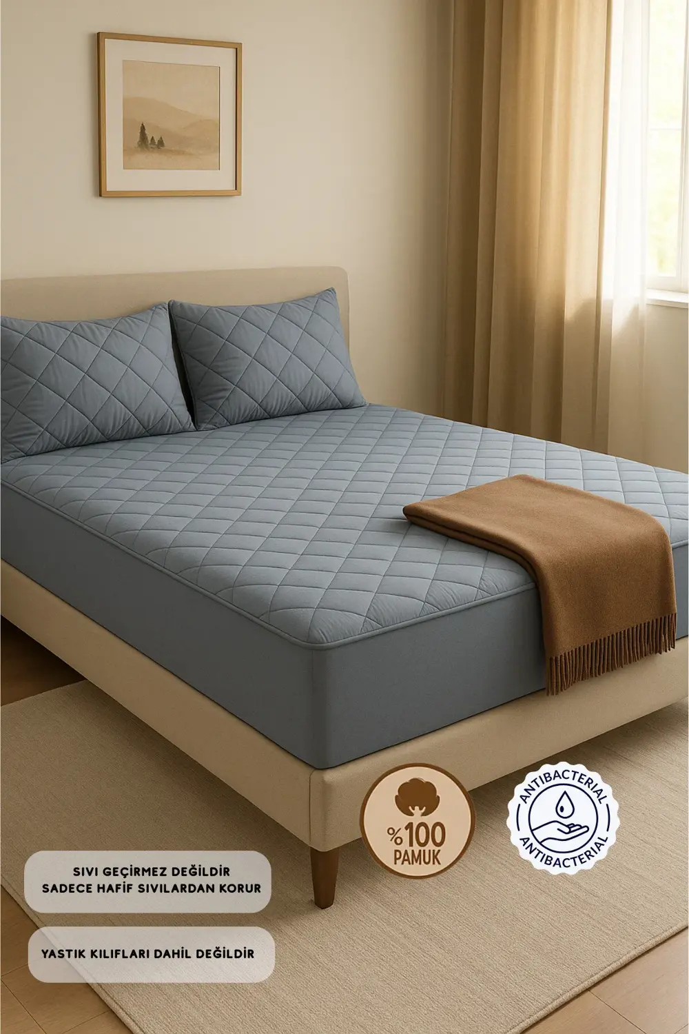 Gri %100 Pamuk Kapitone Fitted Yatak Koruyucu Çarşaf - Bebek-Tek-