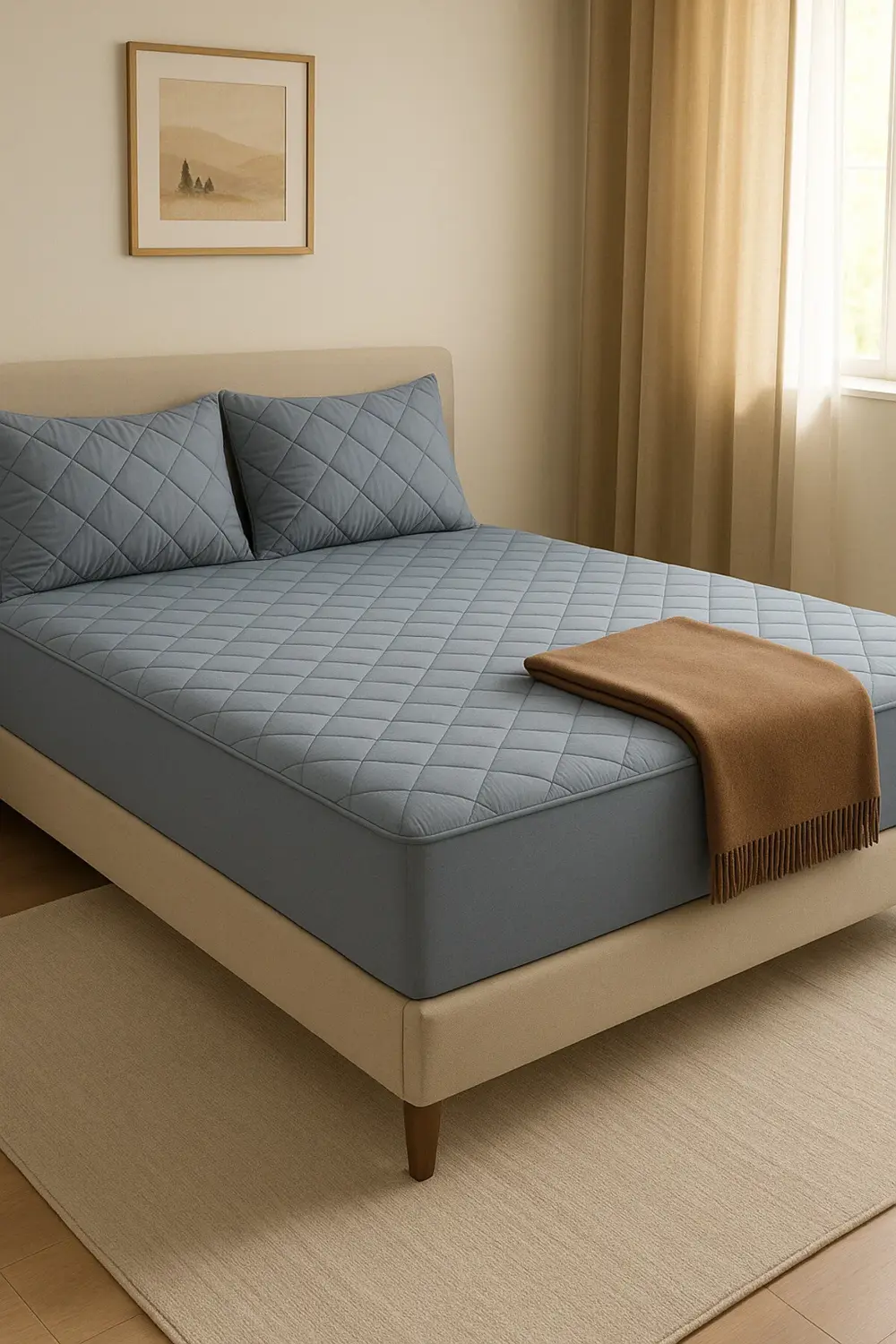 Gri %100 Pamuk Kapitone Fitted Yatak Koruyucu Çarşaf - Bebek-Tek-