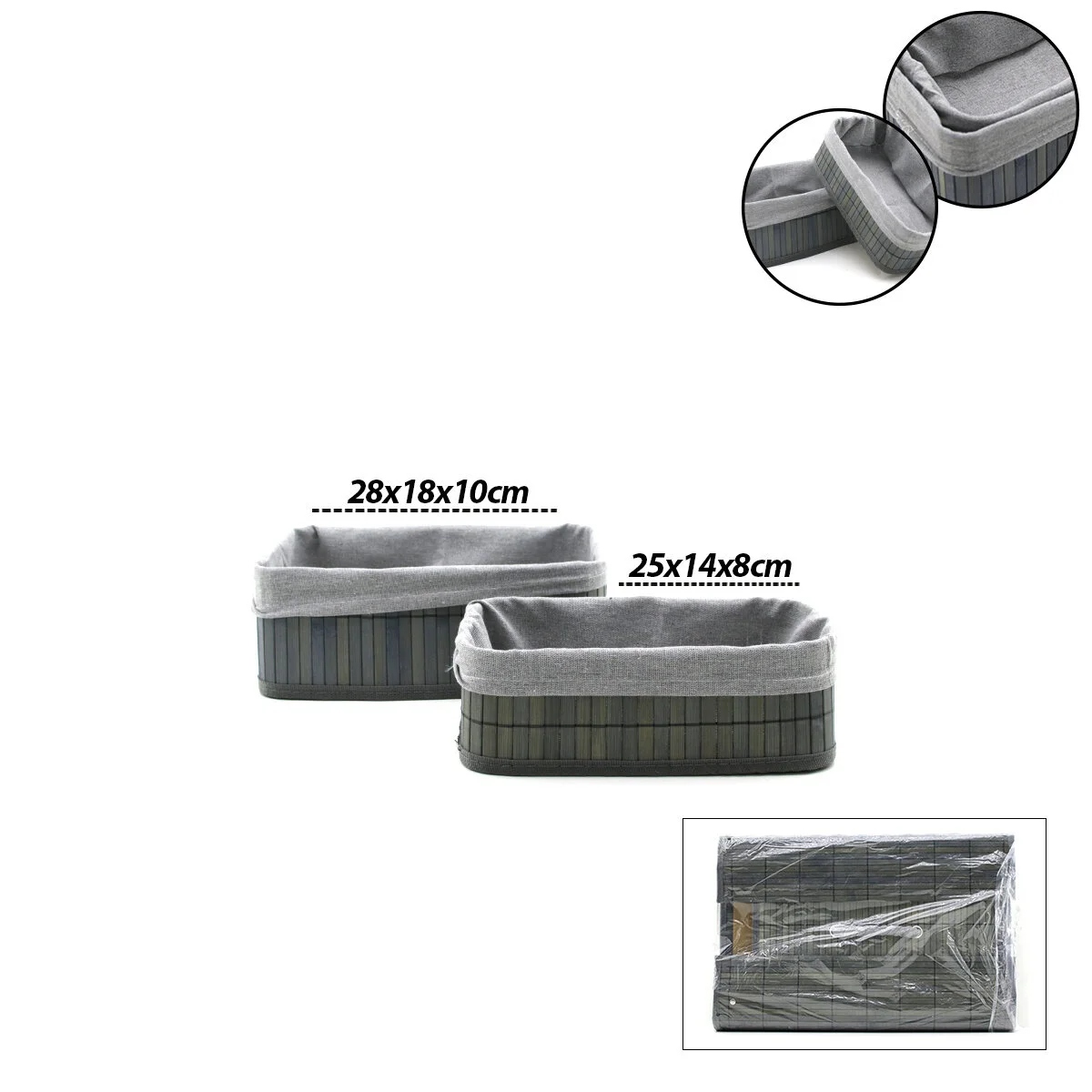 Gri 2 Boy D.dörtgen Bambu Kenar Organizer Sepet Ahşap Altlık - Bezli 25x14-28x18cm 5224 Diğer