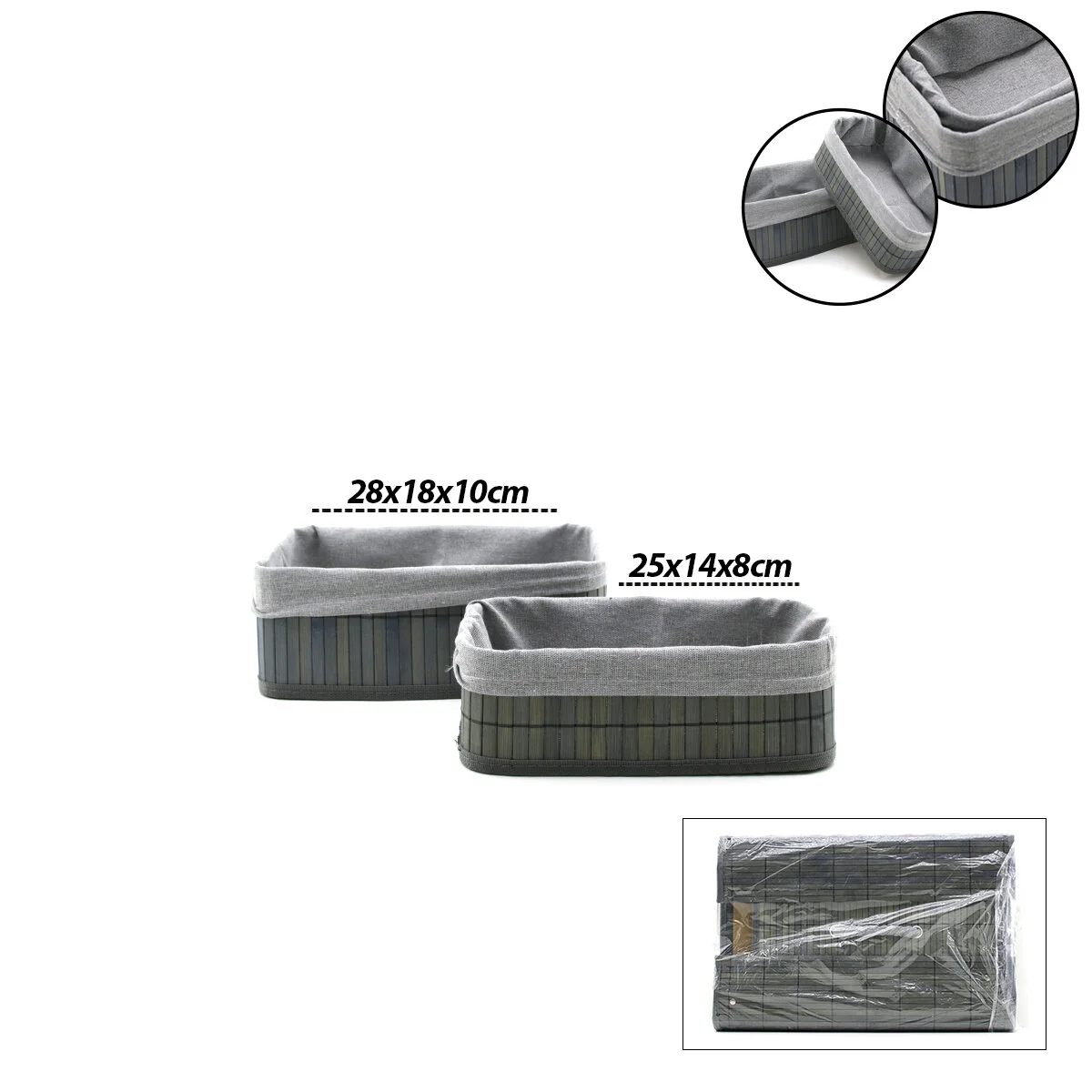 Gri 2 Boy D.dörtgen Bambu Kenar Organizer Sepet Ahşap Altlık - Bezli 25X14-28X18CM Fiyatı, Yorumları ve Özellikleri