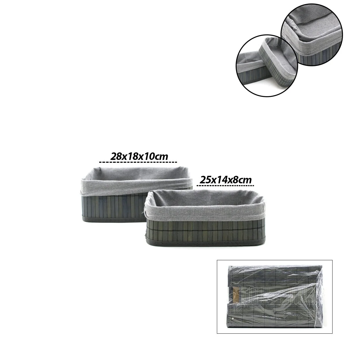 Gri 2 Boy D.dörtgen Bambu Kenar Organizer Sepet Ahşap Altlık - Bezli 25x14-28x18cm Bx40 Fiyatı, Yorumları ve Özellikleri