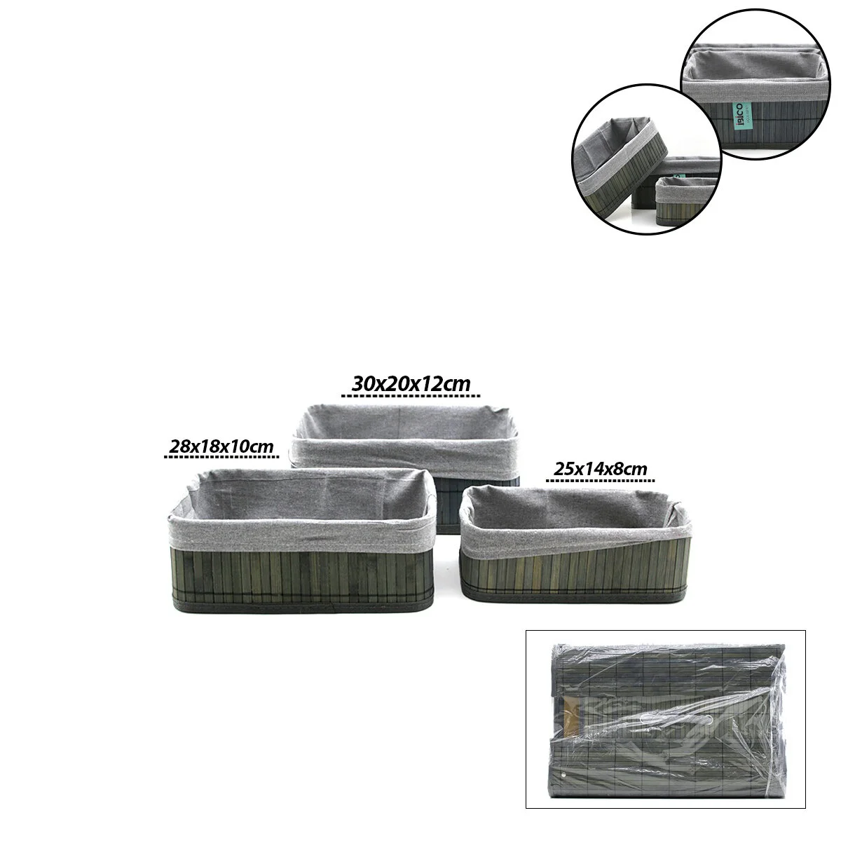 Gri 3 Boy D.dörtgen Bambu Kenar Organizer Sepet Ahşap Altlık - Be