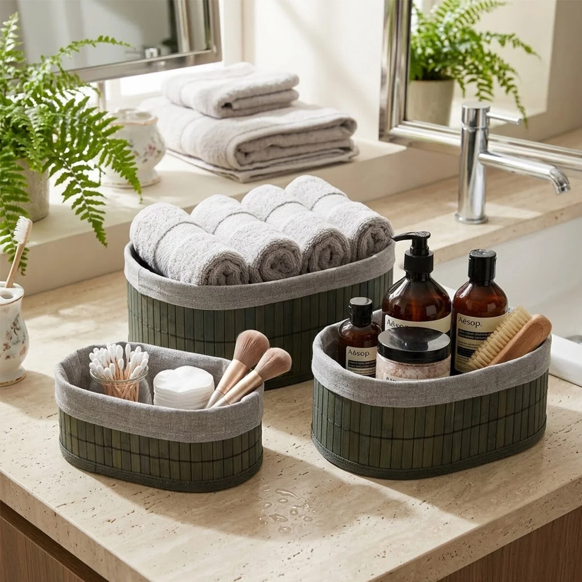 Gri 3 Boy Oval Bambu Kenar Organizer Sepet Ahşap Altlık - Bezli 12x21-16x25-20x30cm Bx40 Fiyatı, Yorumları ve Özellikleri