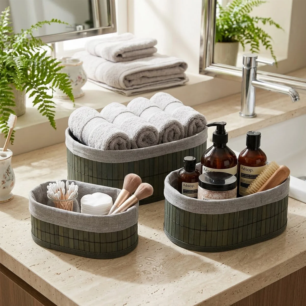 Gri 3 Boy Oval Bambu Kenar Organizer Sepet Ahşap Altlık - Bezli 12X21-16X25-20X30CM Fiyatı, Yorumları ve Özellikleri