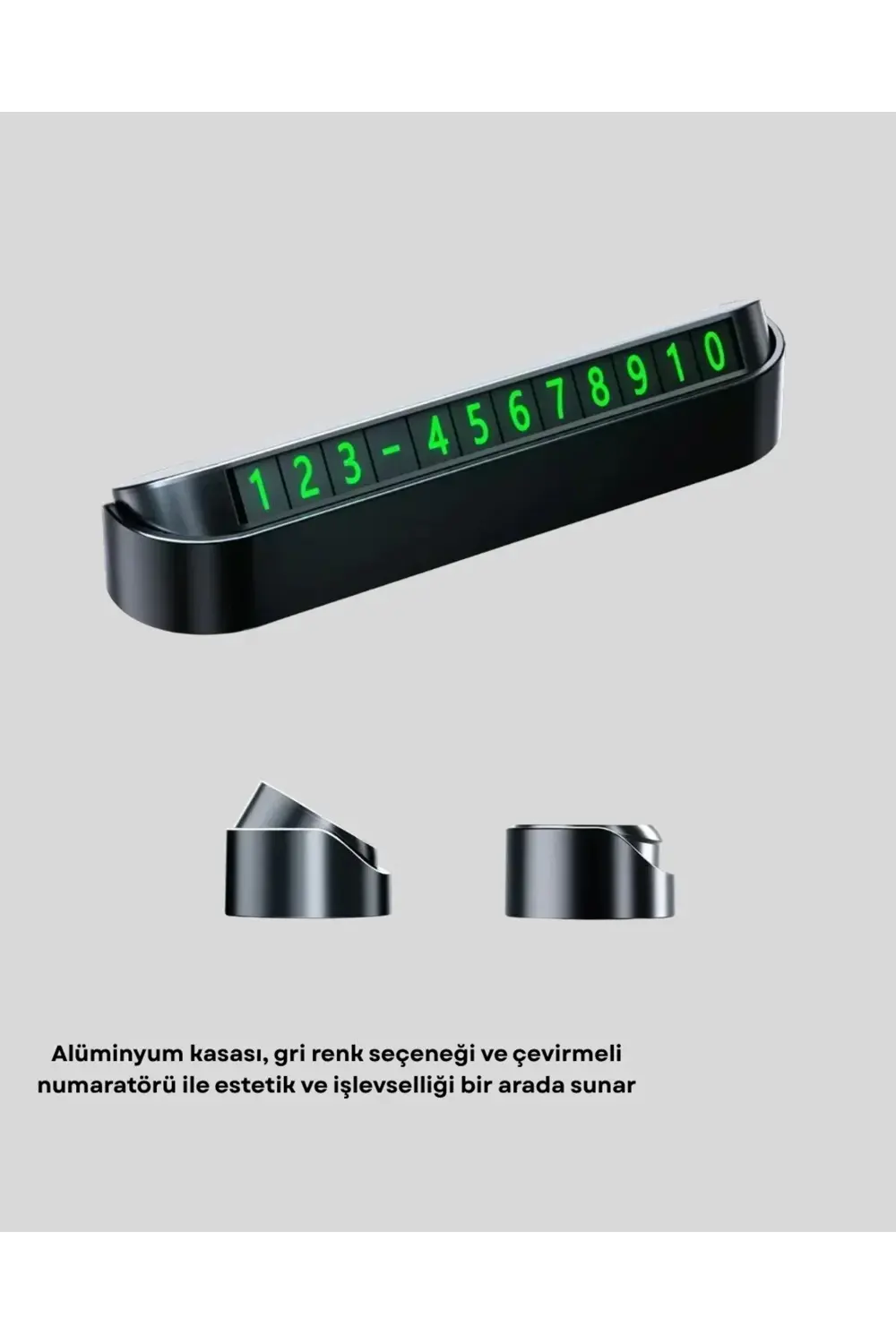 Gri Alüminyum Araç İçi Telefon Numaratörü – Dayanıklı, Modern ve