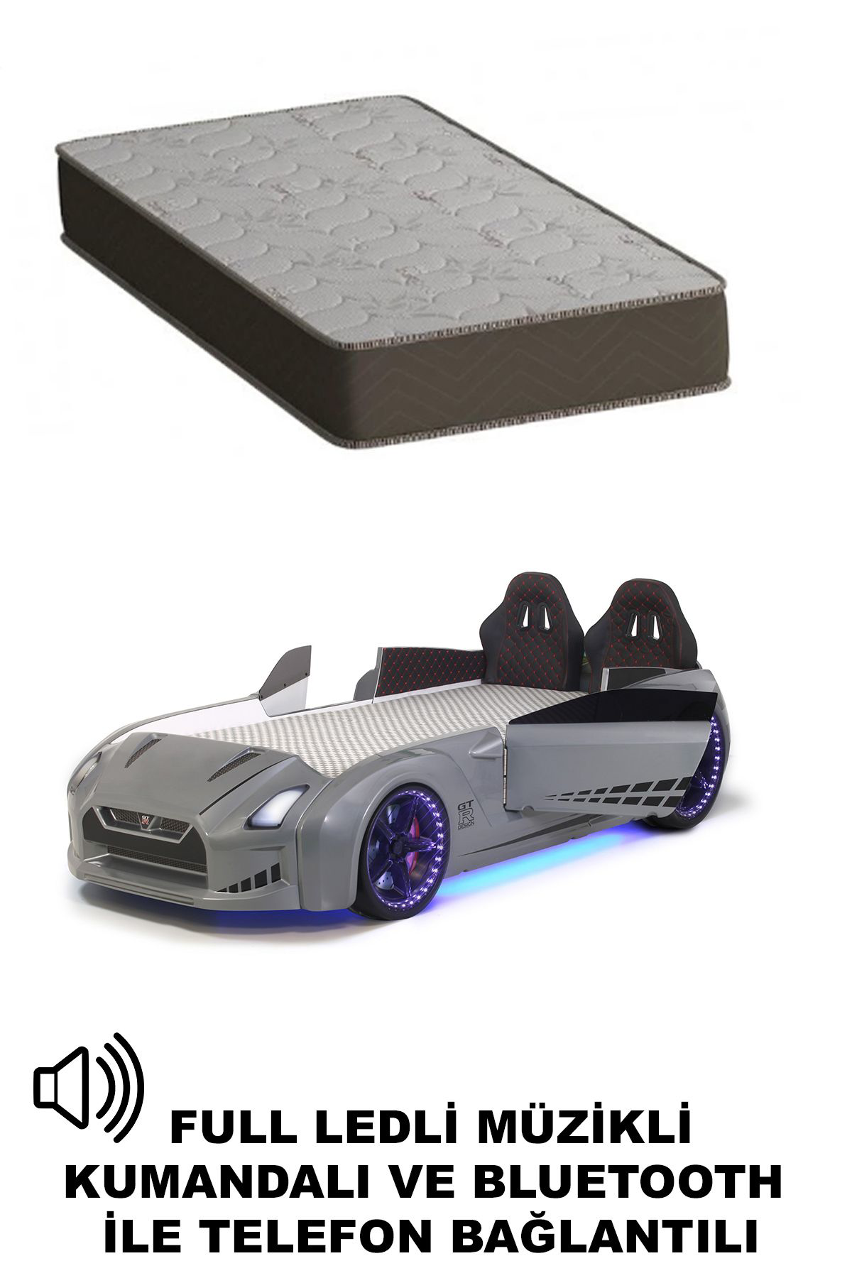 Ferramini Gri Arabalı Yatak Kapıları Açılan Gtr Full Ledli Kumandalı Ve Müz