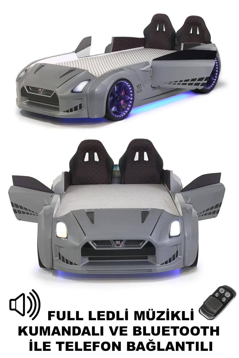 Gri Arabalı Yatak Kapıları Açılan GTR Full Ledli Kumandalı ve Müz
