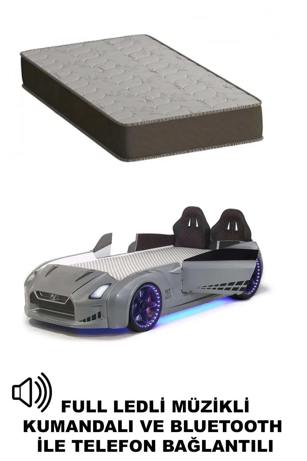 Gri Arabalı Yatak Kapıları Açılan GTR Full Ledli Kumandalı ve Müz