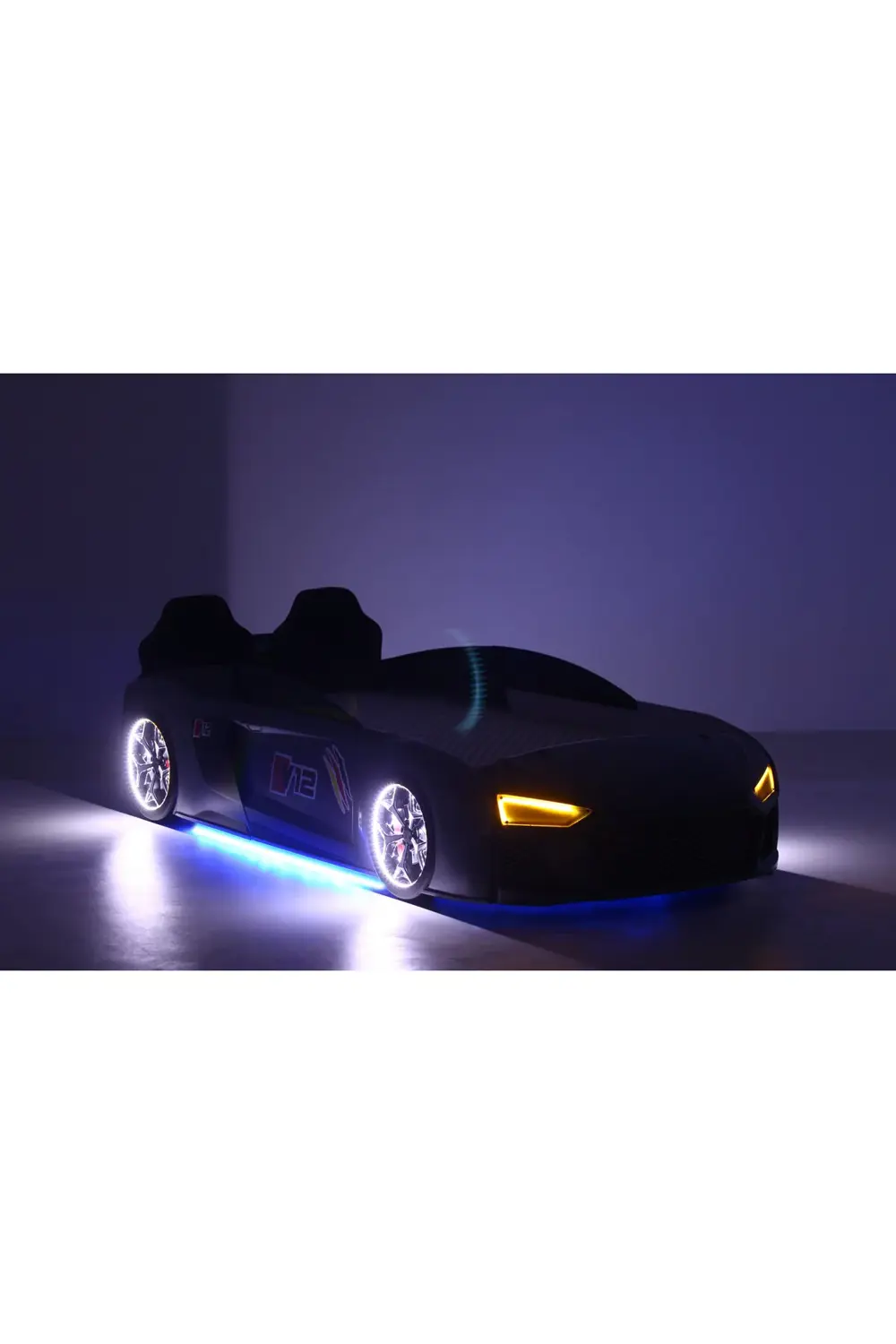 Gri Arabalı Yatak V12 Audi Full Ledli Kumandalı ve Müzikli