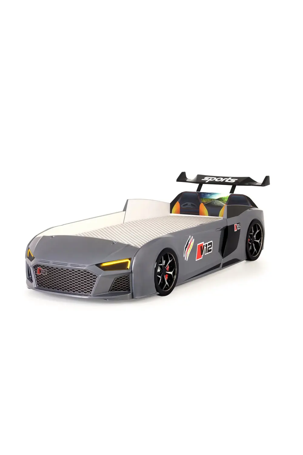 Gri Arabalı Yatak V12 Audi Işıklı Full Plastik