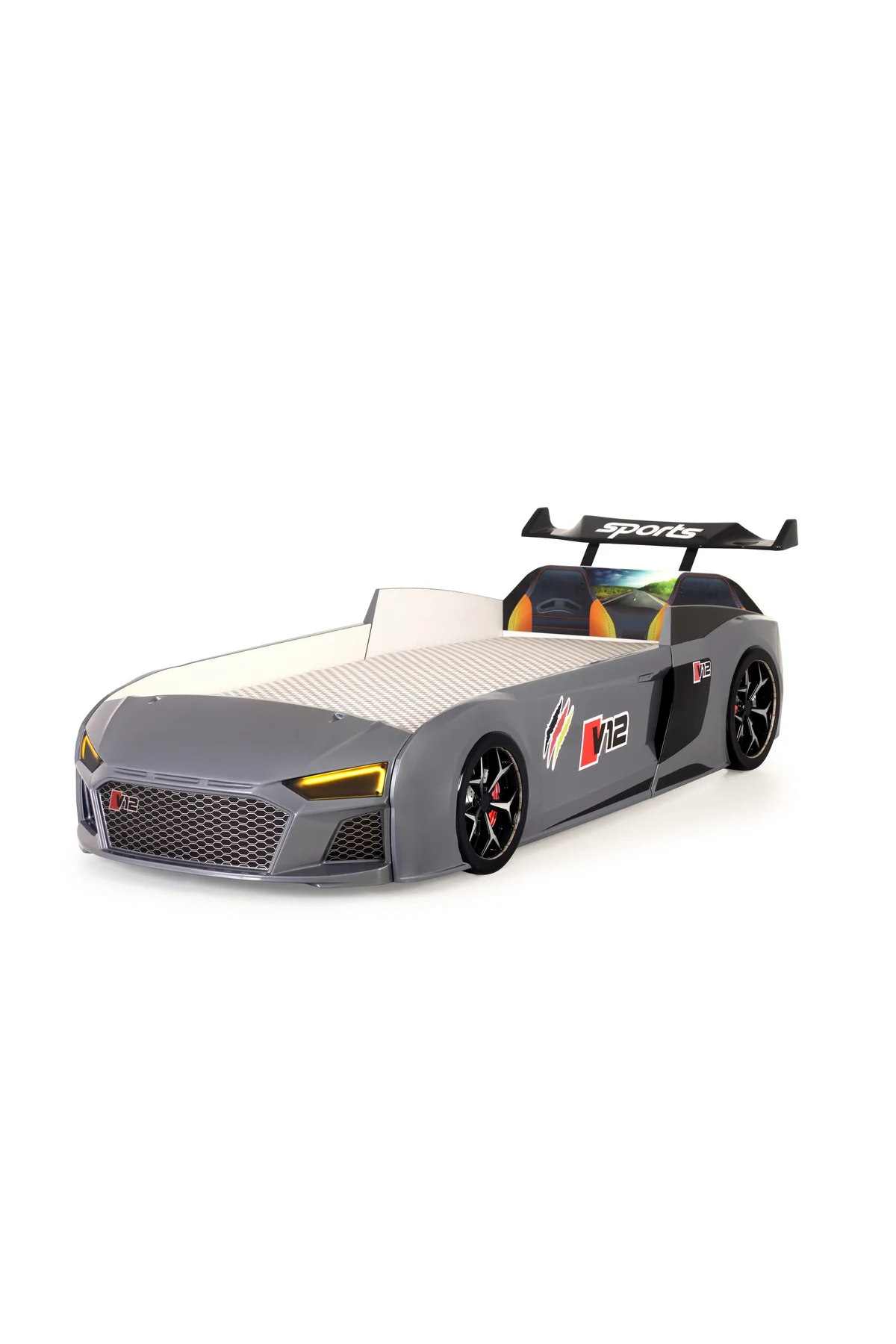 Gri Arabalı Yatak V12 Audi Işıklı Full Plastik
