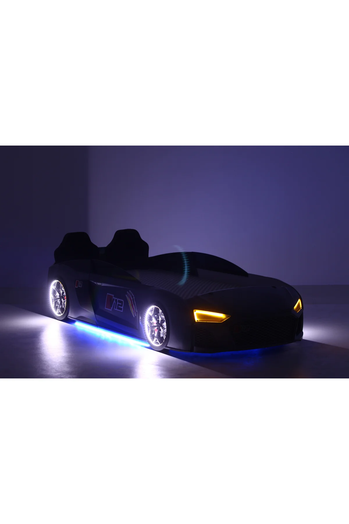 Gri Arabalı Yatak V12 Audi Full Ledli Kumandalı ve Müzikli
