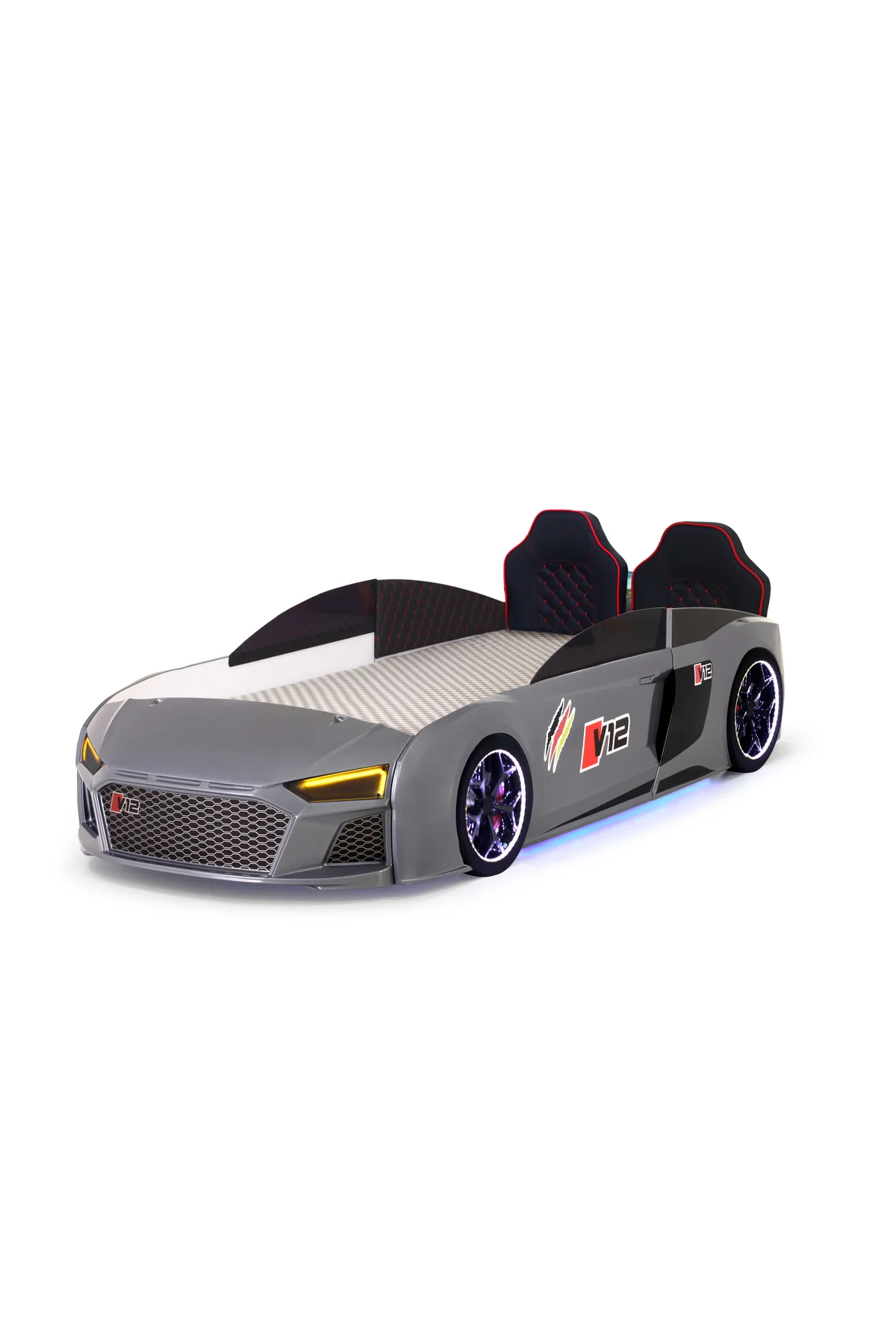 Gri Arabalı Yatak V12 Audi Full Ledli Kumandalı ve Müzikli