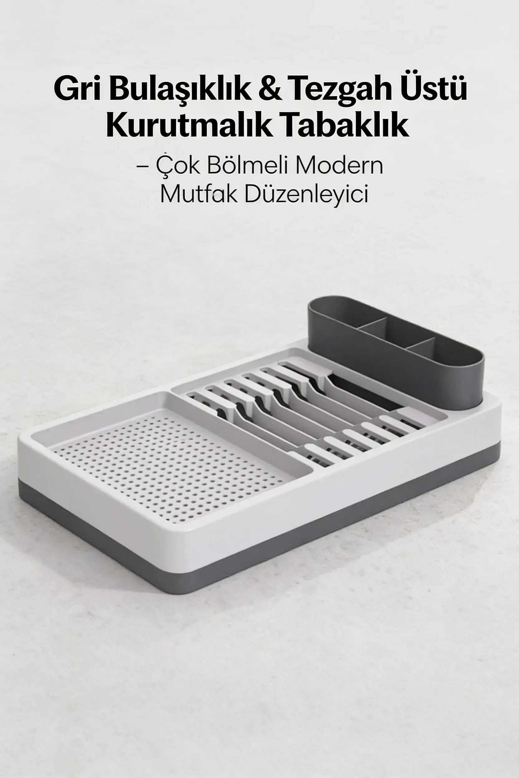 Gri Beyaz Mutfak Bulaşıklığı Tezgah Üstü Kurutmalık Tabaklık Organizer Standı