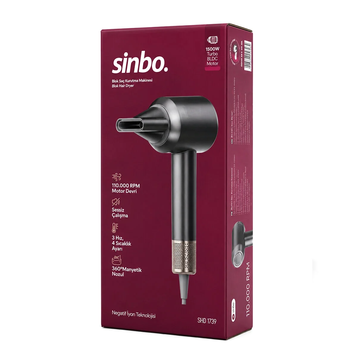 Gri Bldc Turbo Motor Saç Kurutma - Şekil Makinesi 1500w 3-kdm.hız 4-kdm.ısıayar=sıcak-ılık-hafif-soğuk Shd-1739 Bx40 Gri Bldc Turbo Motor Saç Kurutma - Şekil Makinesi 1500w 3-kdm.hız 4-kdm.ısıayar=sıcak-ılık-hafif-soğuk Shd-1739 Bx40