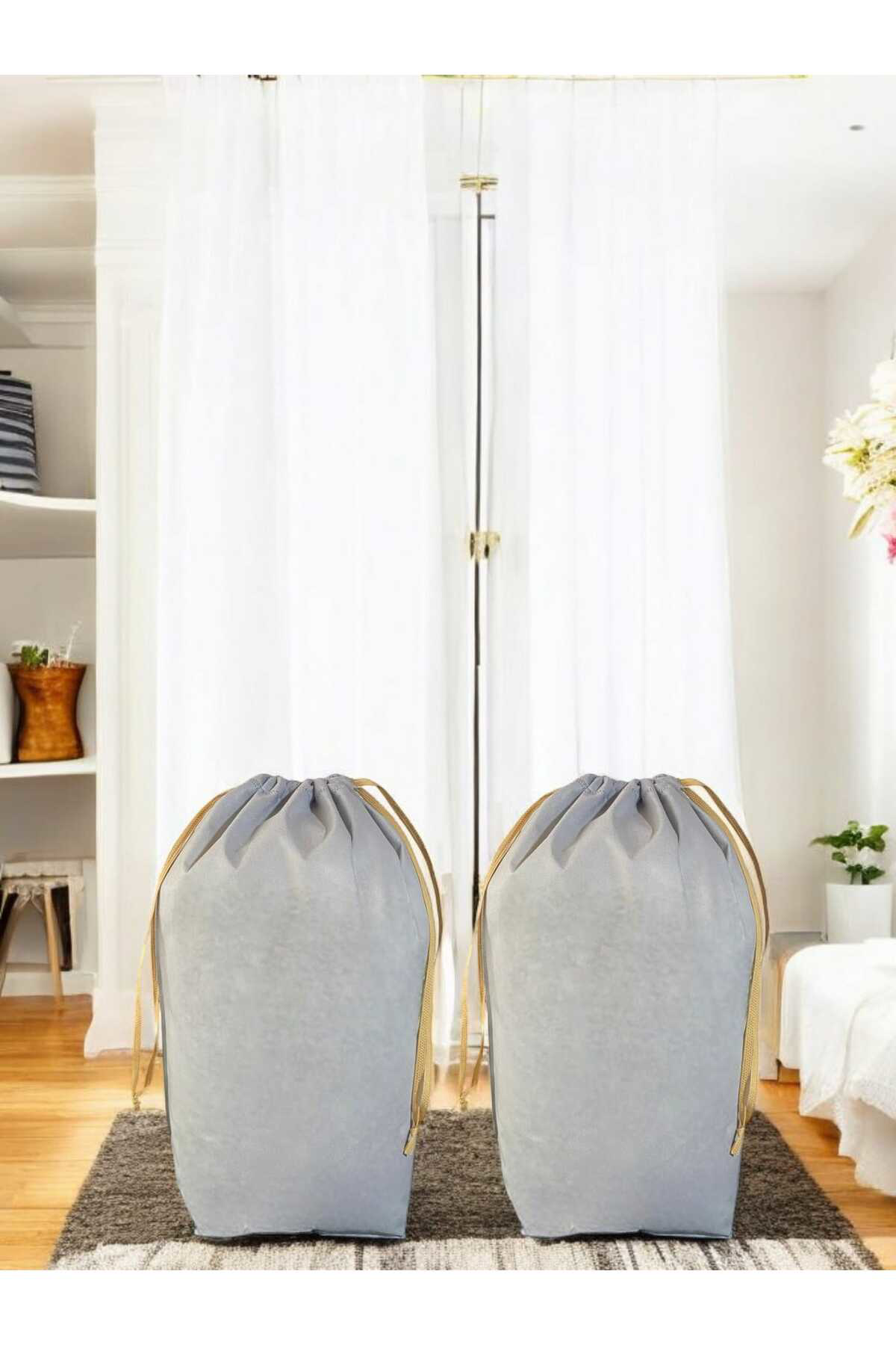 Balkan Room Gri Büzgülü Hurç 2'Li Set Large 72X62 Cm - Taşınma Çantası - Yorg