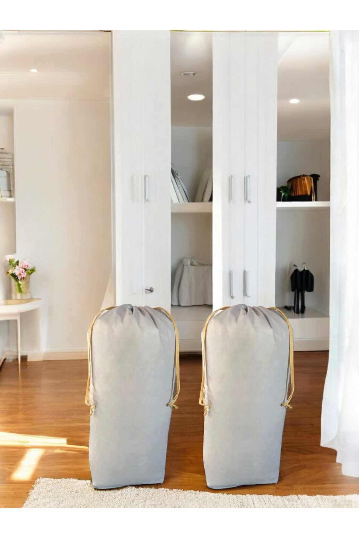 Balkan Room Gri Büzgülü Hurç 2'Li Set Xlarge 86X62 Cm - Taşınma Çantası - Yor