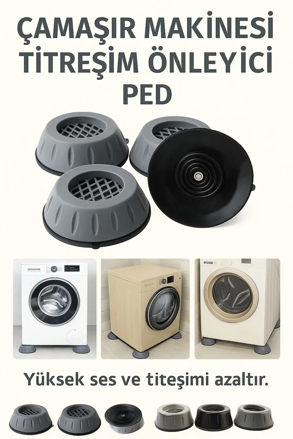 Gri Çamaşır Makinesi Titreşim Engelleyici Stoper 4 Lü Set