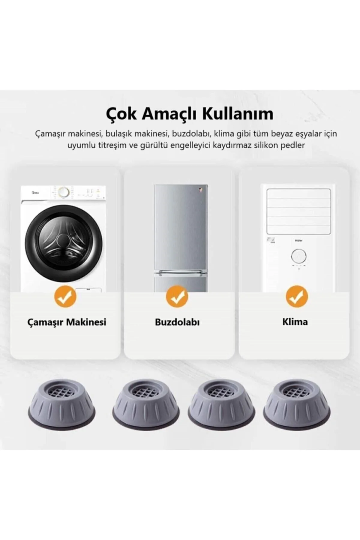 Gri Çamaşır Makinesi Titreşim Engelleyici Stoper 4 Lü Set Masa Ay