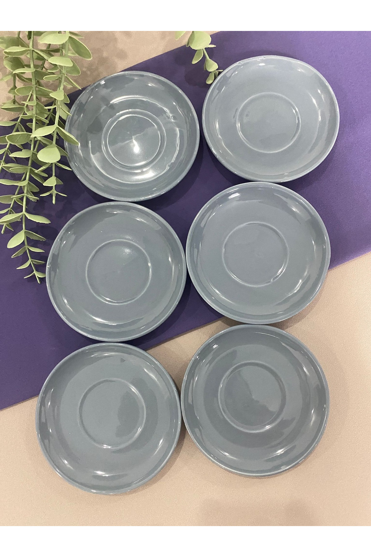 Gri Çay Tabağı - Bardak Altlığı 6 lı