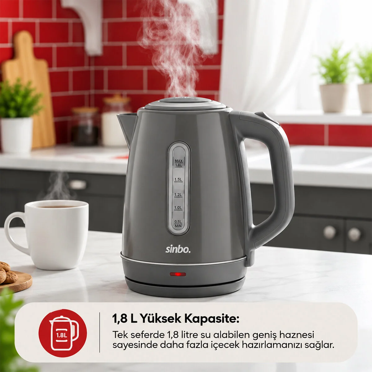 Gri Çelik Kettle Su Isıtıcısı Kablosuz Kullanım 1.8LT 360 Derece Dönebilme Otomatik Kapanma SK-8031 Gri Çelik Kettle Su Isıtıcısı Kablosuz Kullanım 1.8LT 360 Derece Dönebilme Otomatik Kapanma SK-8031