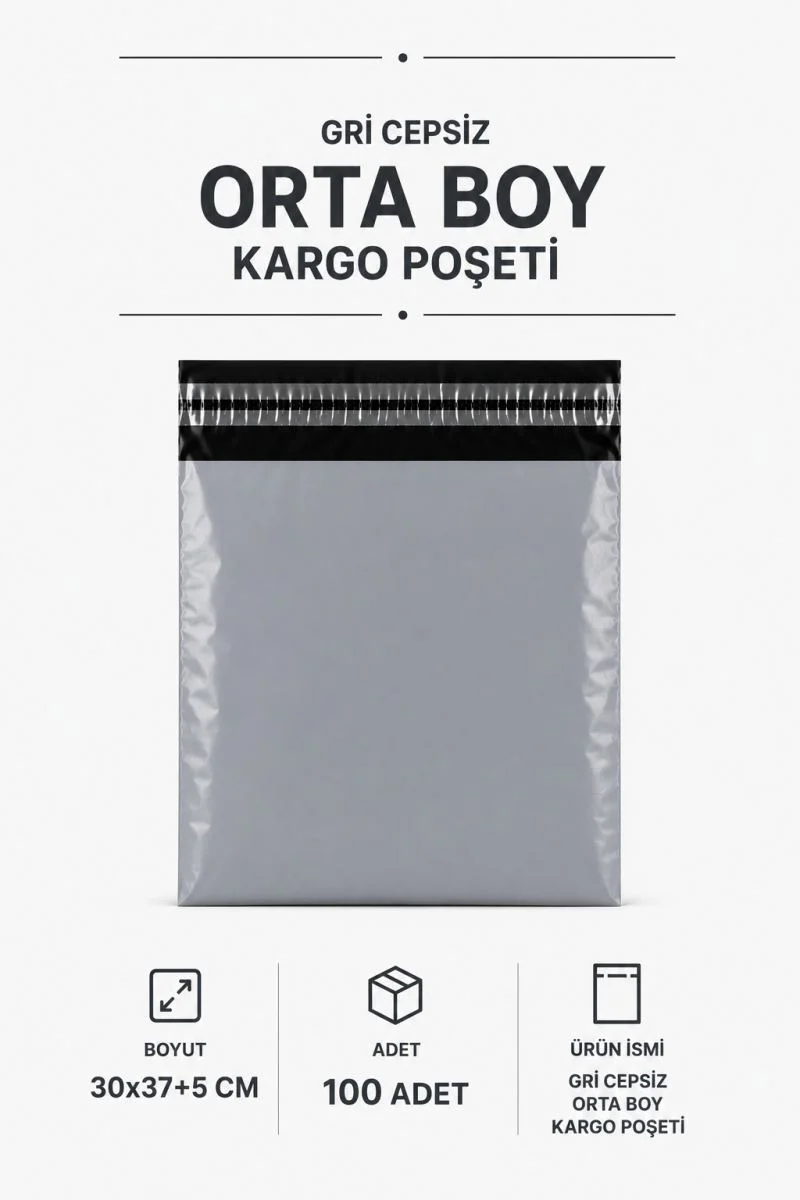 Gri Cepsiz Orta Boy Kargo Poşeti 30x37+5 Cm 100 Adet Gri Cepsiz Orta Boy Kargo Poşeti 30x37+5 Cm 100 Adet