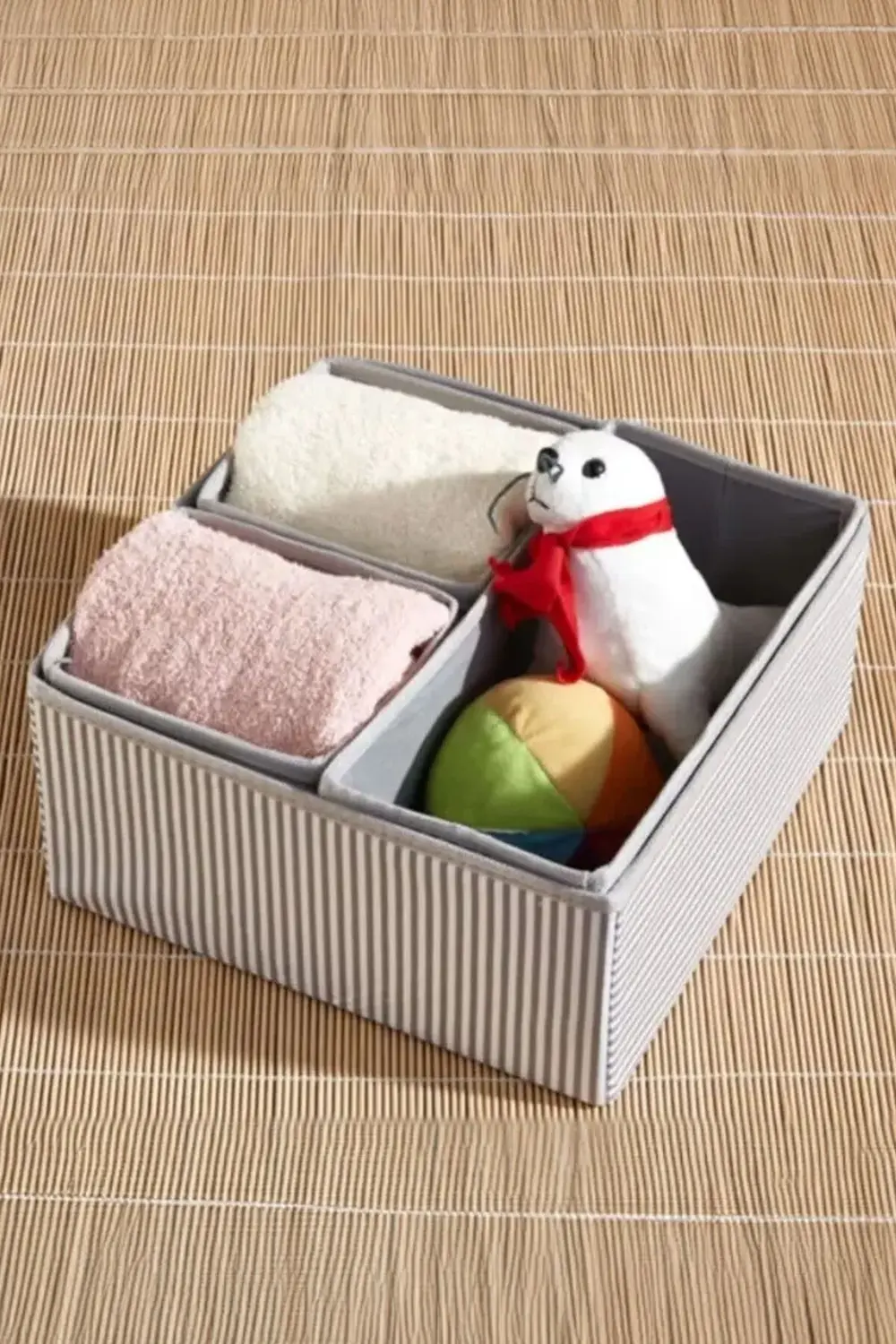 Gri Çizgili Çekmece İçi Organizer Set – Katlanabilir Kumaş Düzenl