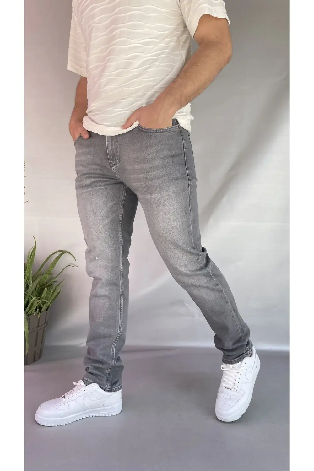 Gri Düz Slim Fit Jean