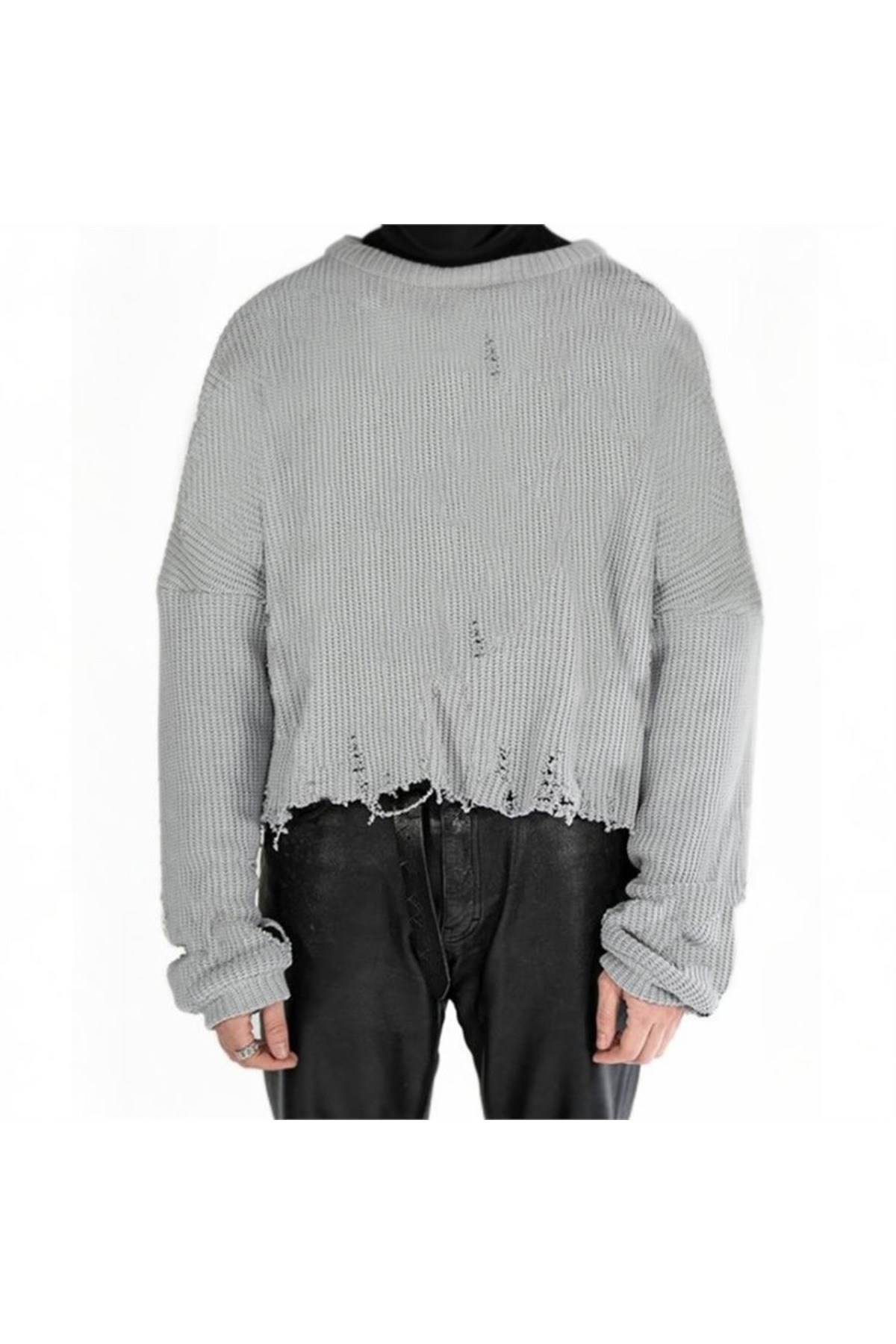 Gri Düz Vintage Oversize Kazak