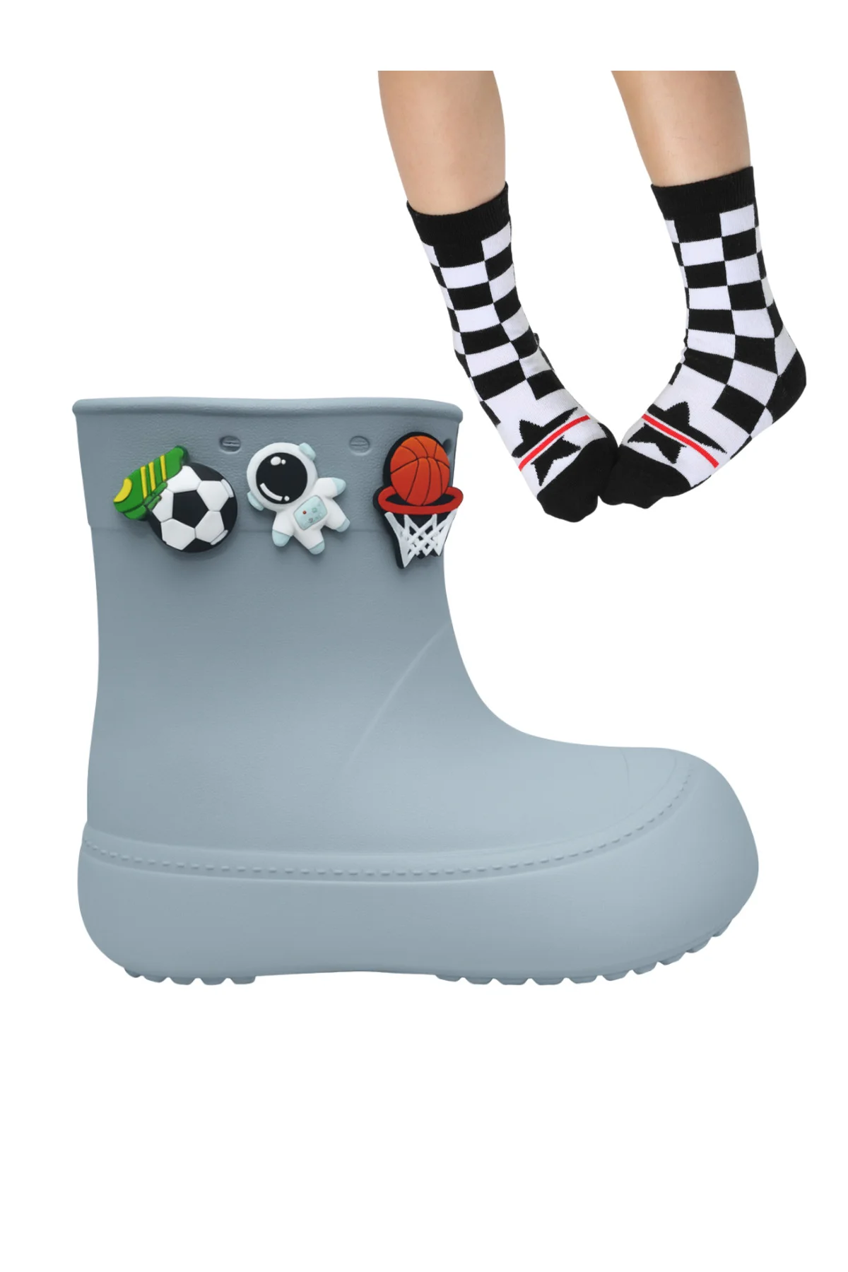 Gri Erkek Çocuk Yağmur Botu & Çorap Set