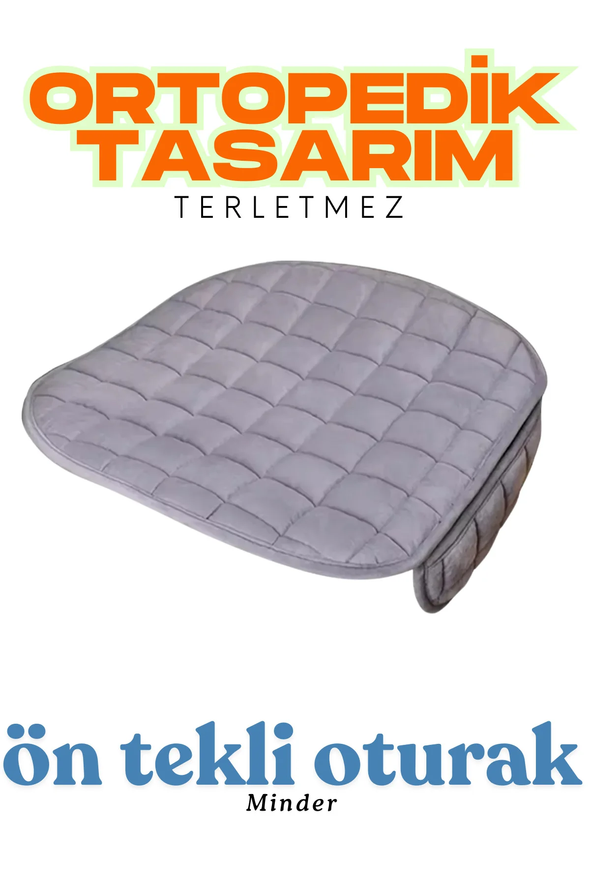 Gri Kadife Yüzeyli Ön Tekli Araba Oturak Minderi – Kaymaz, Evrens