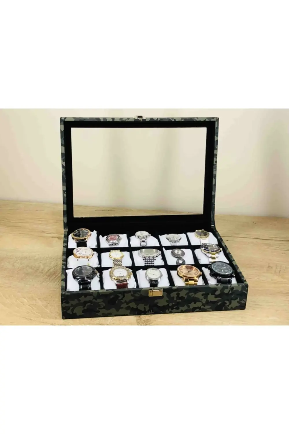 Gri Kamuflaj Renkli15 Kol Saati Kapasiteli Beyaz Yastıklı Büyük B