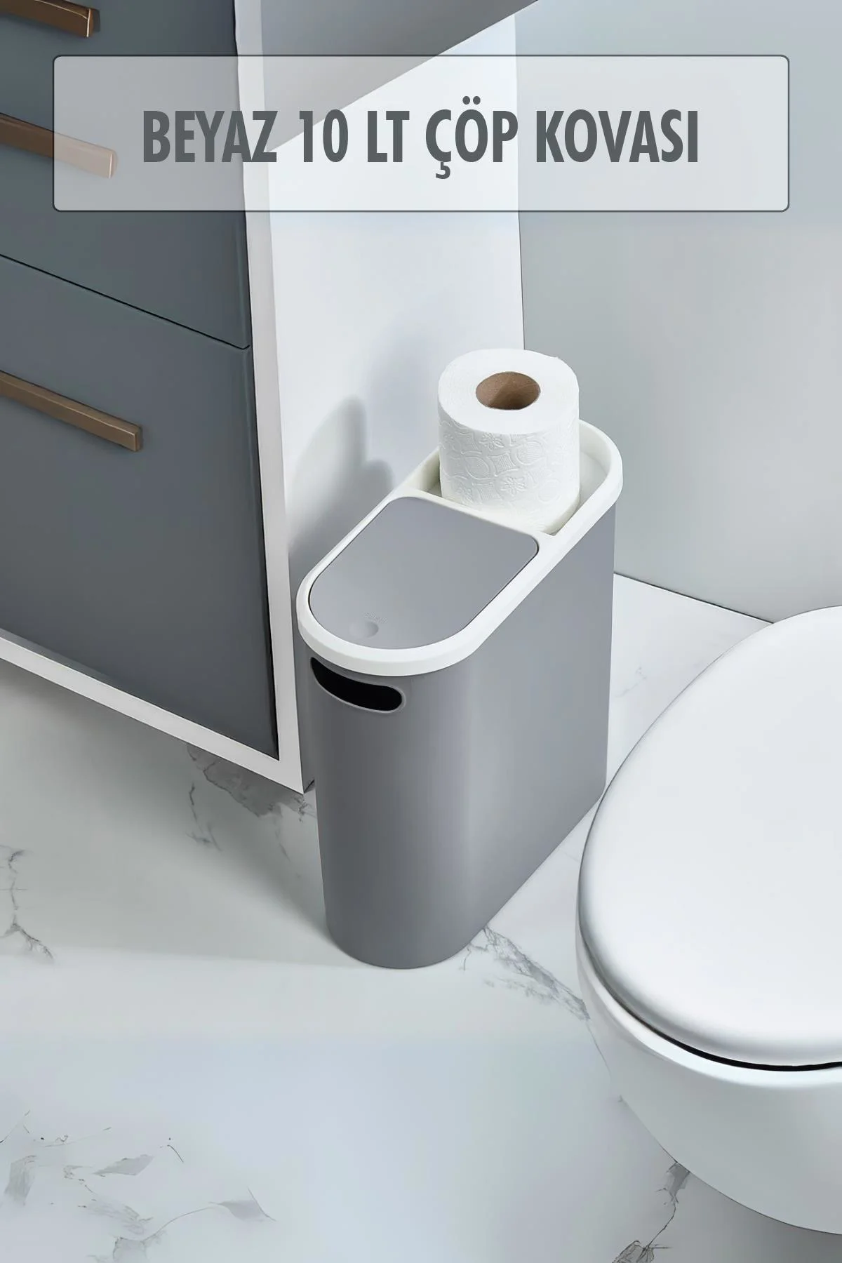 Gri Kapaklı WC Kağıtlıklı Çöp Kovası &amp; Ofis Çöp Kovası 10 Lt