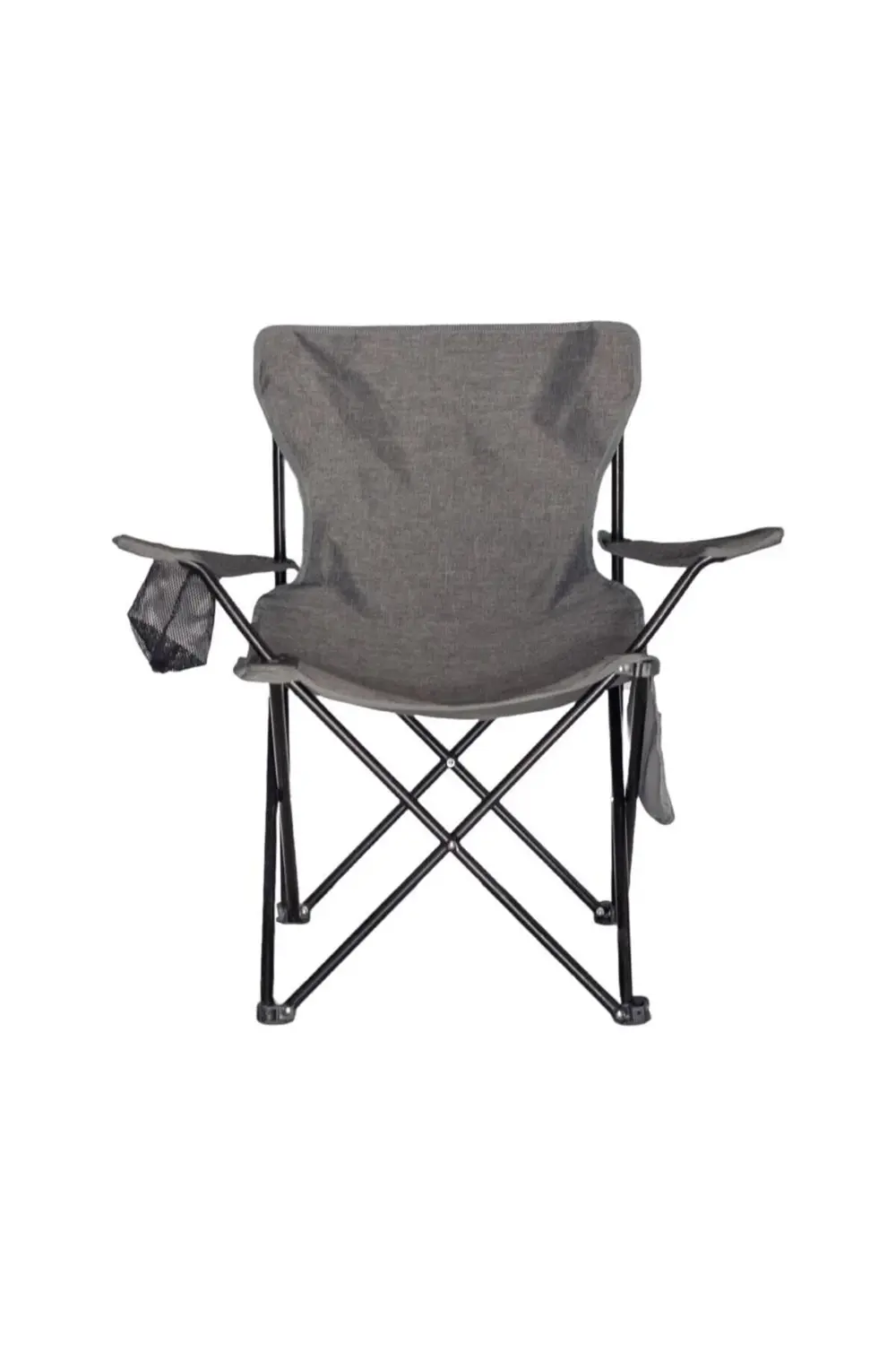 Gri Katlanır Rejisörlü Kamp Sandalyesi Cepli Kot Kumaş Taşıma Çan