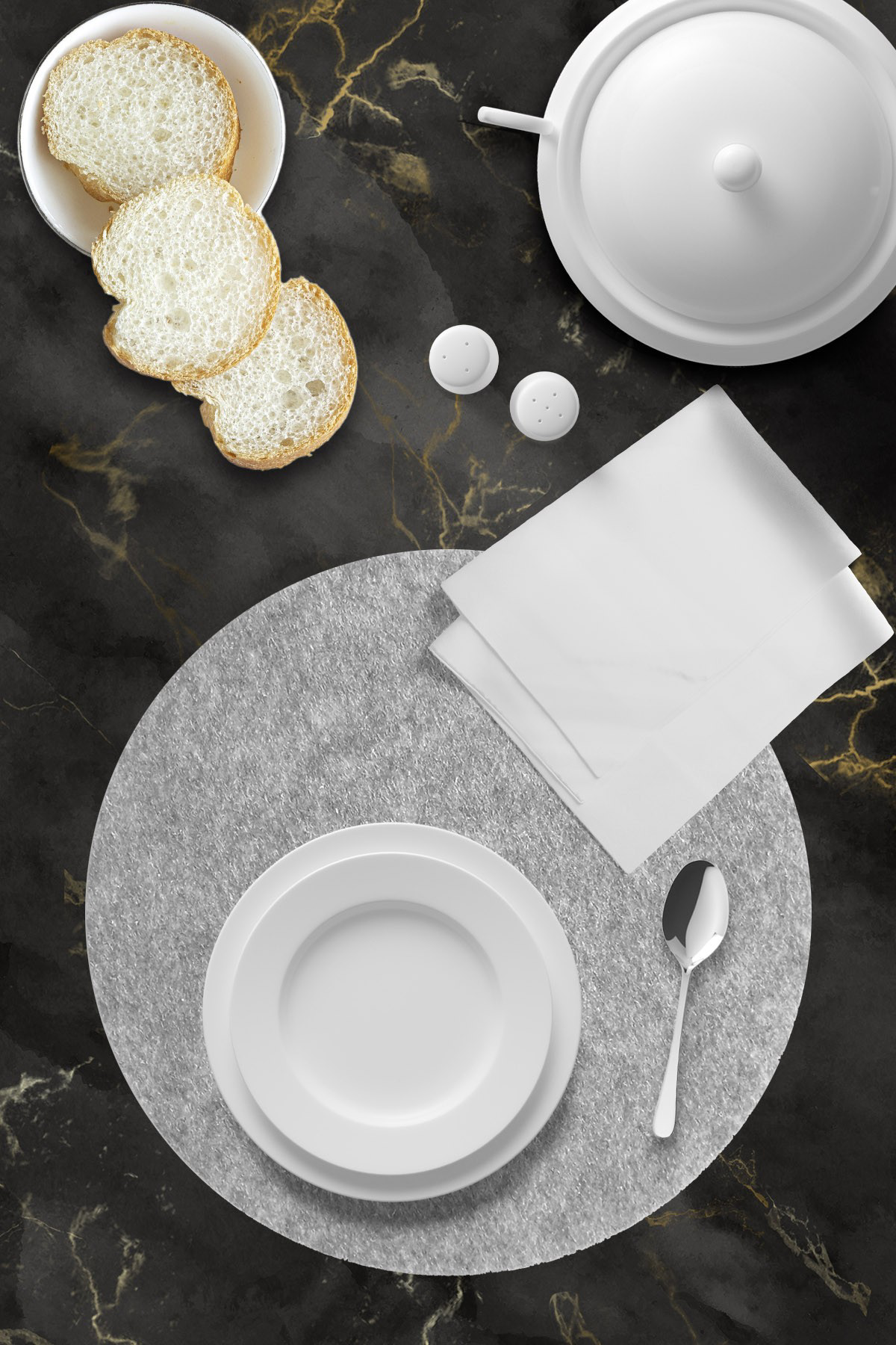 Artikel Gri Keçe Amerikan Servisi, Desen Kesim Supla 12'Li Servis Takımı 