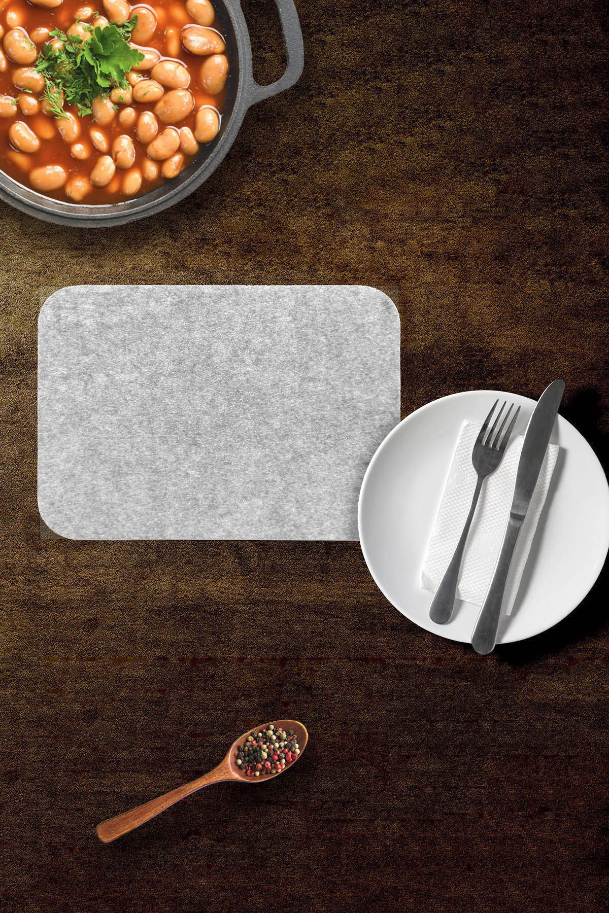 Artikel Gri Keçe Amerikan Servisi, Desen Kesim Supla 12'Li Servis Takımı 