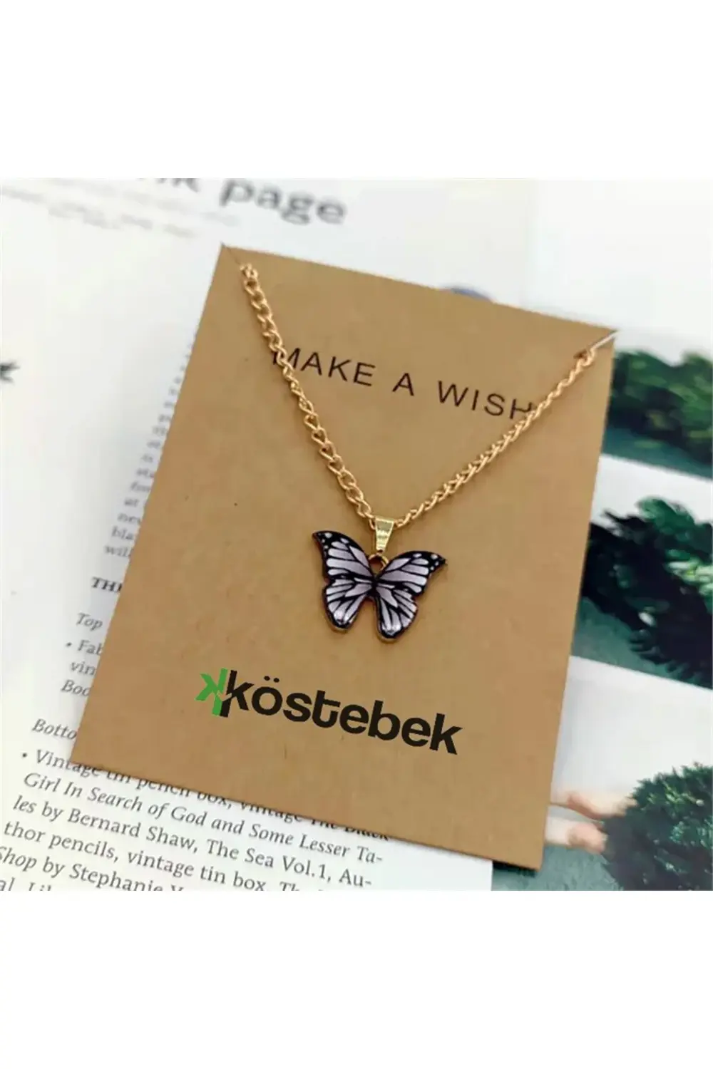 Gri Kelebek Gold Zincir Kolye