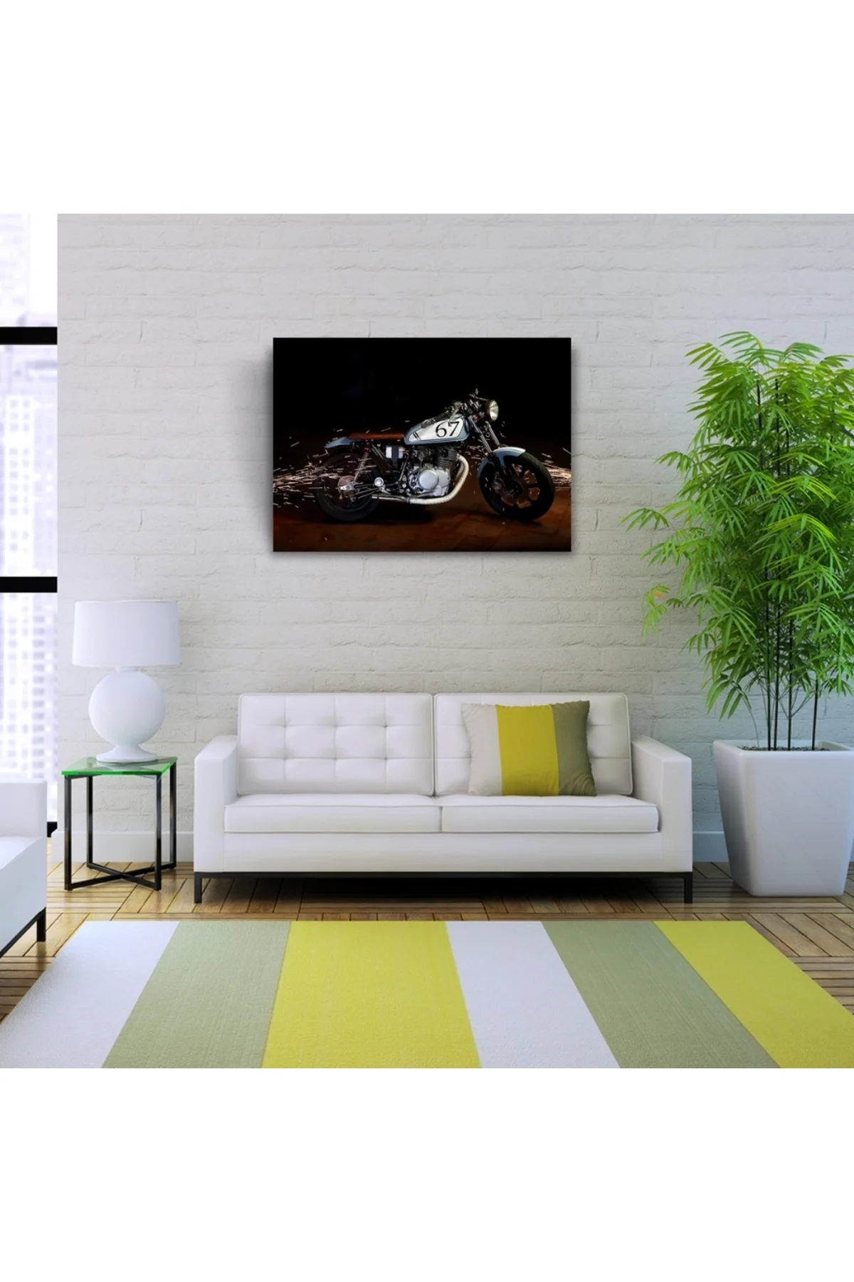Gri Klasik Naked Motosiklet Kanvas Tablo 50 x 70